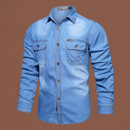 🔥‑56%👔 Chemise en Jean Homme Manches Longues, Modèle Décontracté avec Deux Poches Poitrine🤍 Style Utilitaire Intemporel !