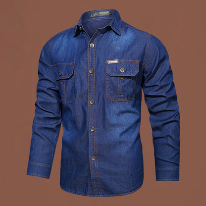🔥‑56%👔 Chemise en Jean Homme Manches Longues, Modèle Décontracté avec Deux Poches Poitrine🤍 Style Utilitaire Intemporel !