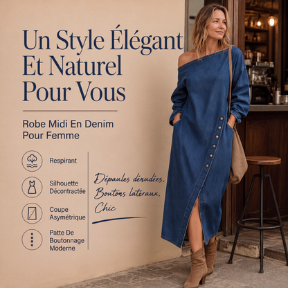 ✨🛍️Nouveauté - Robe en jean à épaules dénudées – Coupe décontractée et tendance