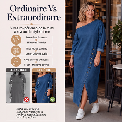 ✨🛍️Nouveauté - Robe en jean à épaules dénudées – Coupe décontractée et tendance
