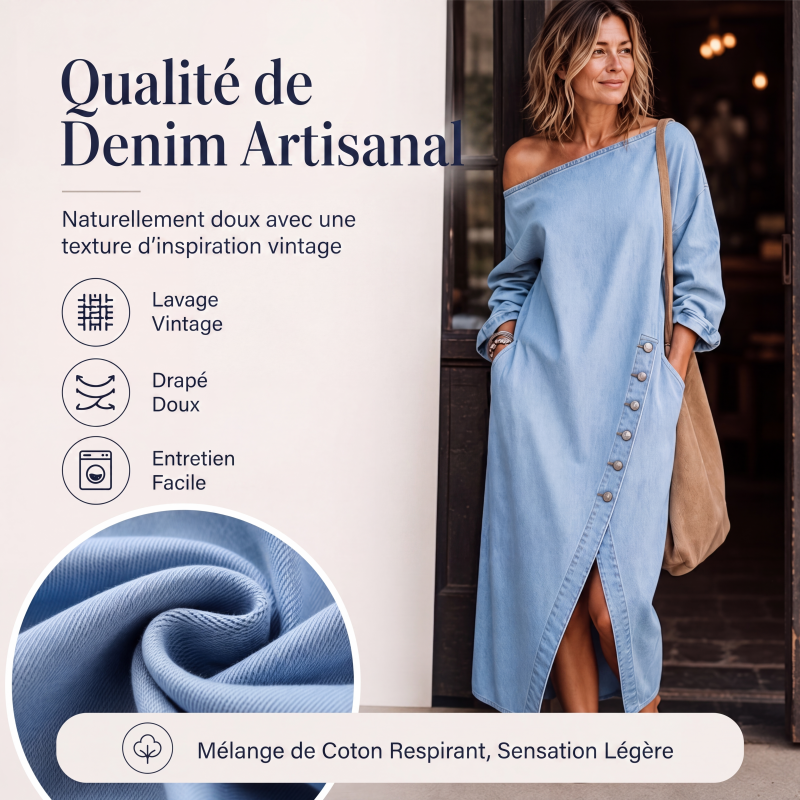✨🛍️Nouveauté - Robe en jean à épaules dénudées – Coupe décontractée et tendance