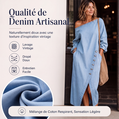 ✨🛍️Nouveauté - Robe en jean à épaules dénudées – Coupe décontractée et tendance