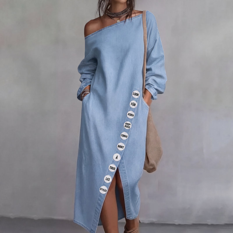✨🛍️Nouveauté - Robe en jean à épaules dénudées – Coupe décontractée et tendance