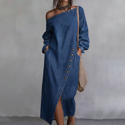 ✨🛍️Nouveauté - Robe en jean à épaules dénudées – Coupe décontractée et tendance