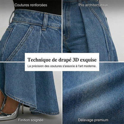 👖 Jean femme taille haute à jambes larges et ourlet asymétrique – look moderne, flatteur et facile à assortir