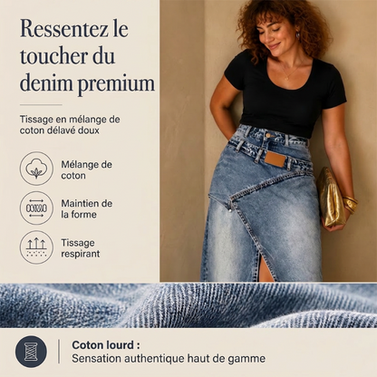 ❌ Encore aujourd'hui au prix promo – demain plein tarif ! Damen Denim-Maxirock mit mehrlagiger Taille