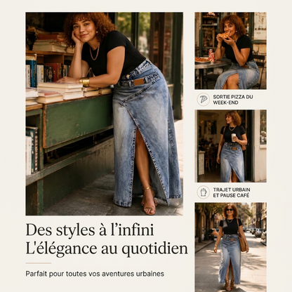 ❌ Encore aujourd'hui au prix promo – demain plein tarif ! Damen Denim-Maxirock mit mehrlagiger Taille
